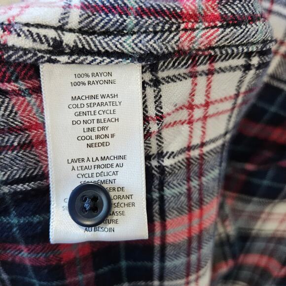 BeachLunchLounge Plaid Button Up Flannel Blue Pink Size Small - Picture 5 of 7